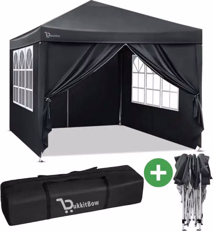 BukkitBow - Tenda per feste con pareti laterali - tenda pieghevole - impermeabile e resistente alle intemperie - padiglione da giardino - 300 x 300 cm - grigio antracite