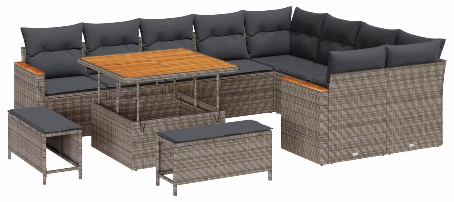 Set Divano da Giardino 12 pcs Grigio polyrattan