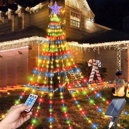 Luci decorative per l'albero di Natale: 20 m di luci a filo impermeabili a 9 fili con 198 LED e 8 modalità