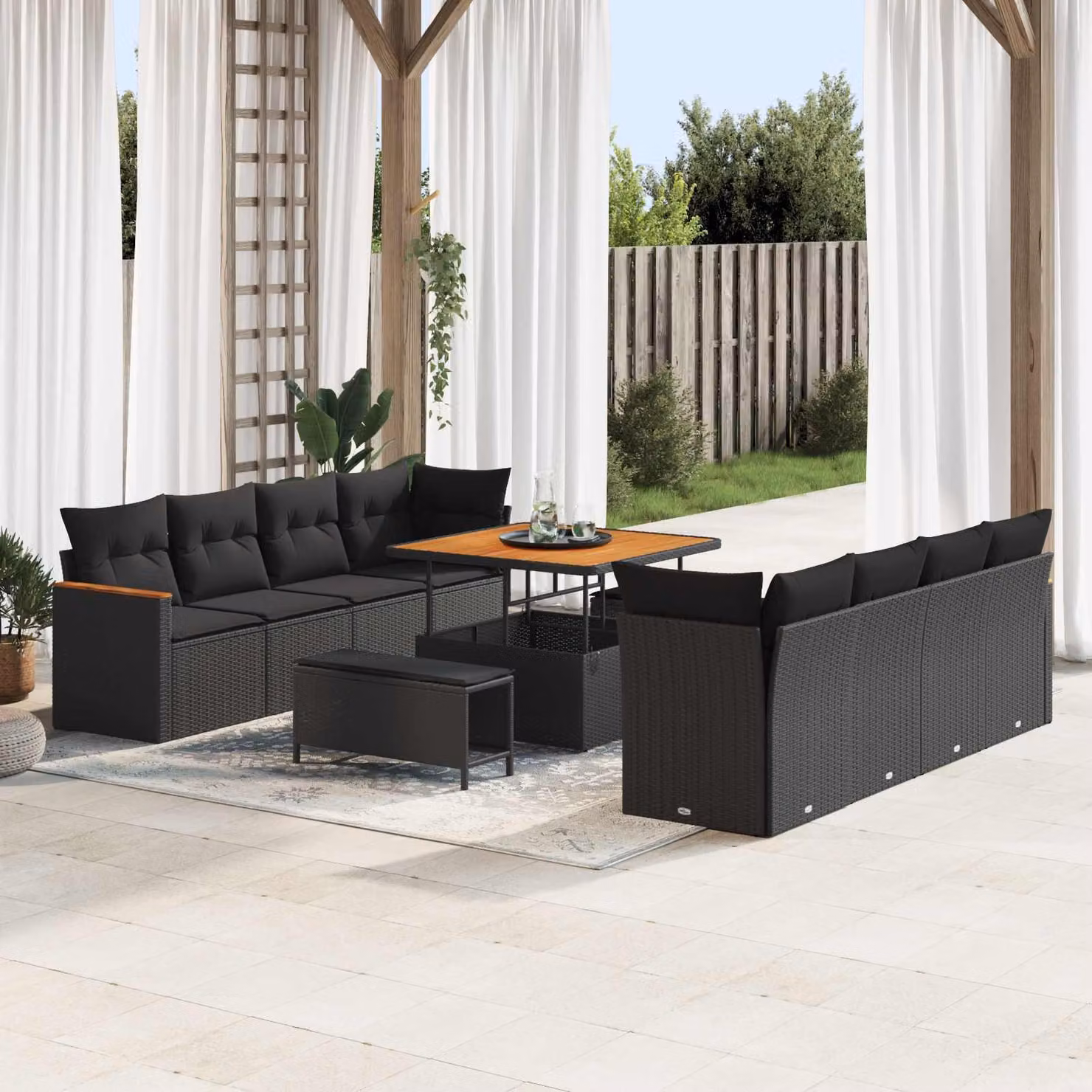 Maison Exclusive - Set da giardino composto da 11 pezzi, divano in rattan sintetico nero