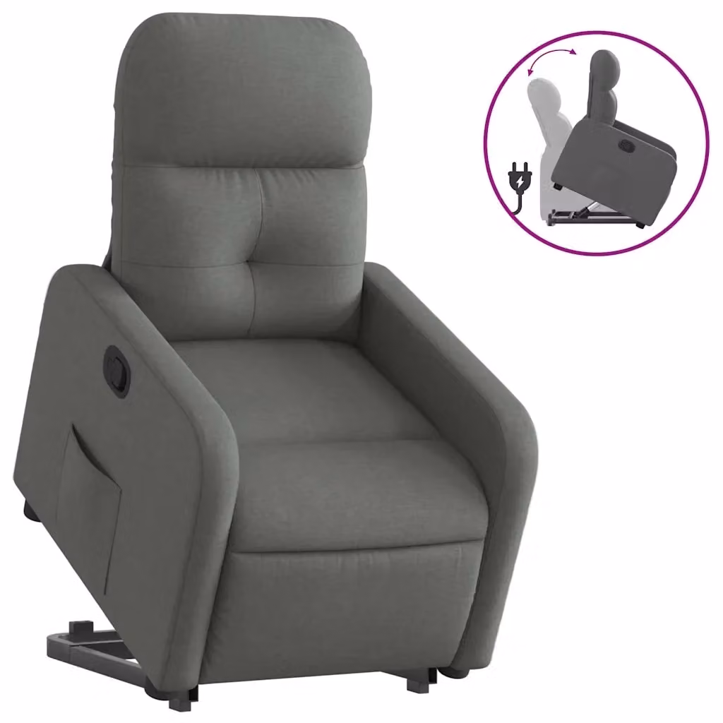 Poltrona Alzapersona Reclinabile vidaXL Grigio con Assistenza Elettrica e Braccioli – 2