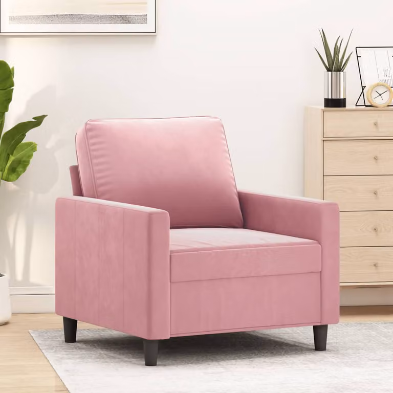 Poltrona moderna vidaXL in velluto rosa con braccioli e struttura in metallo