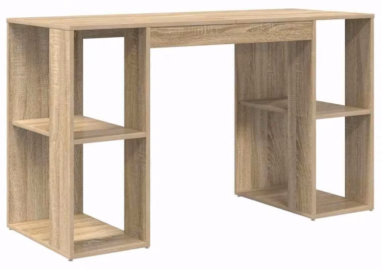 Scrivania moderna in legno effetto Sonoma con spazio contenitore