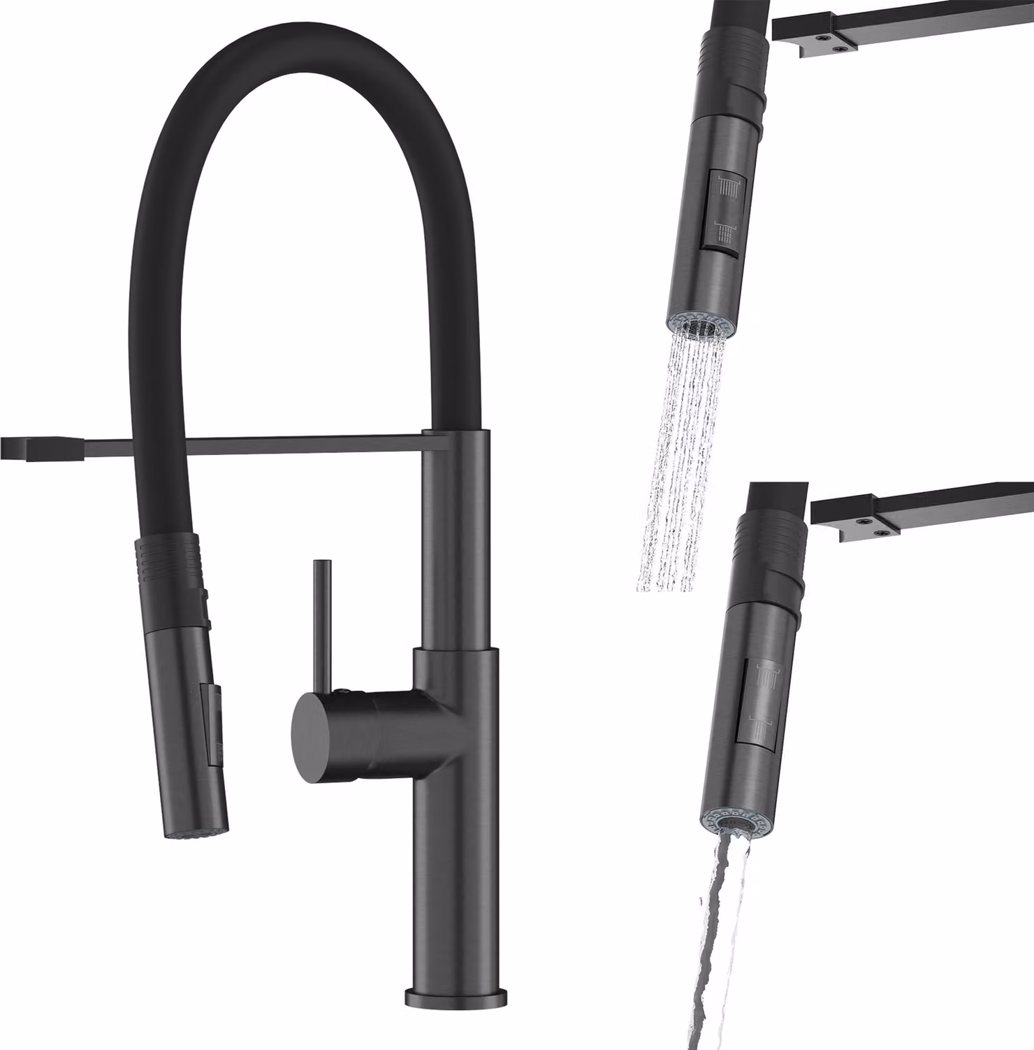 Granitan - Rubinetto da cucina - Rubinetto per lavello - Bocca estraibile - Nero - 47 cm - SORIA