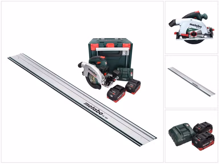 Sega circolare a batteria Metabo KS 18 LTX 66 BL 18 V 165 mm + 2 batterie da 5,5 Ah + caricabatterie + guida di taglio + metaBOX
