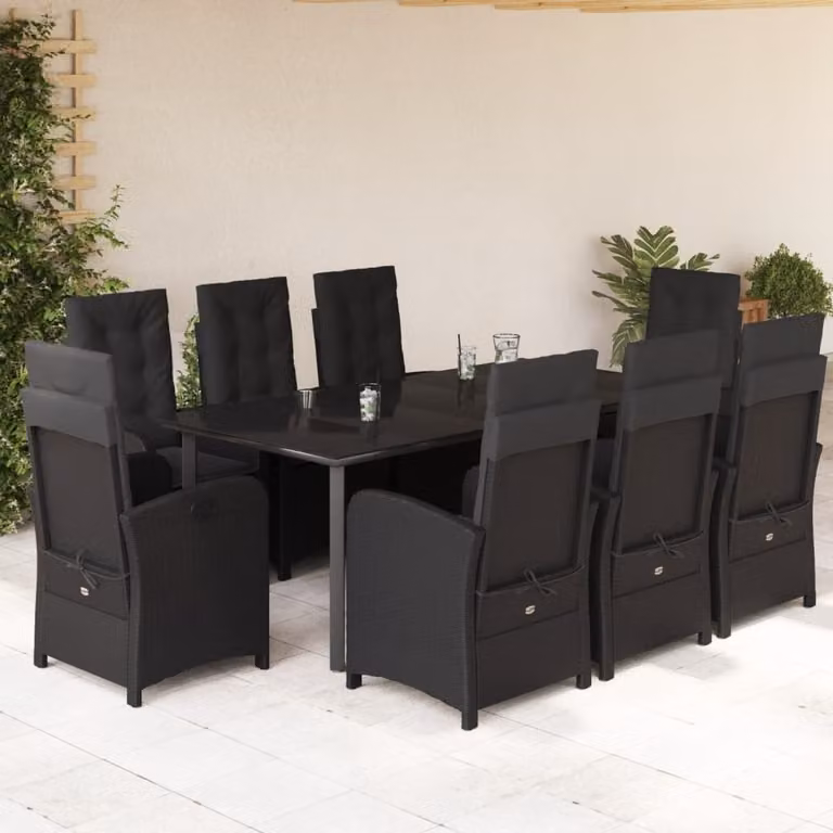Maison Exclusive - Set da pranzo da giardino 9 pezzi con cuscini in polyrattan nero