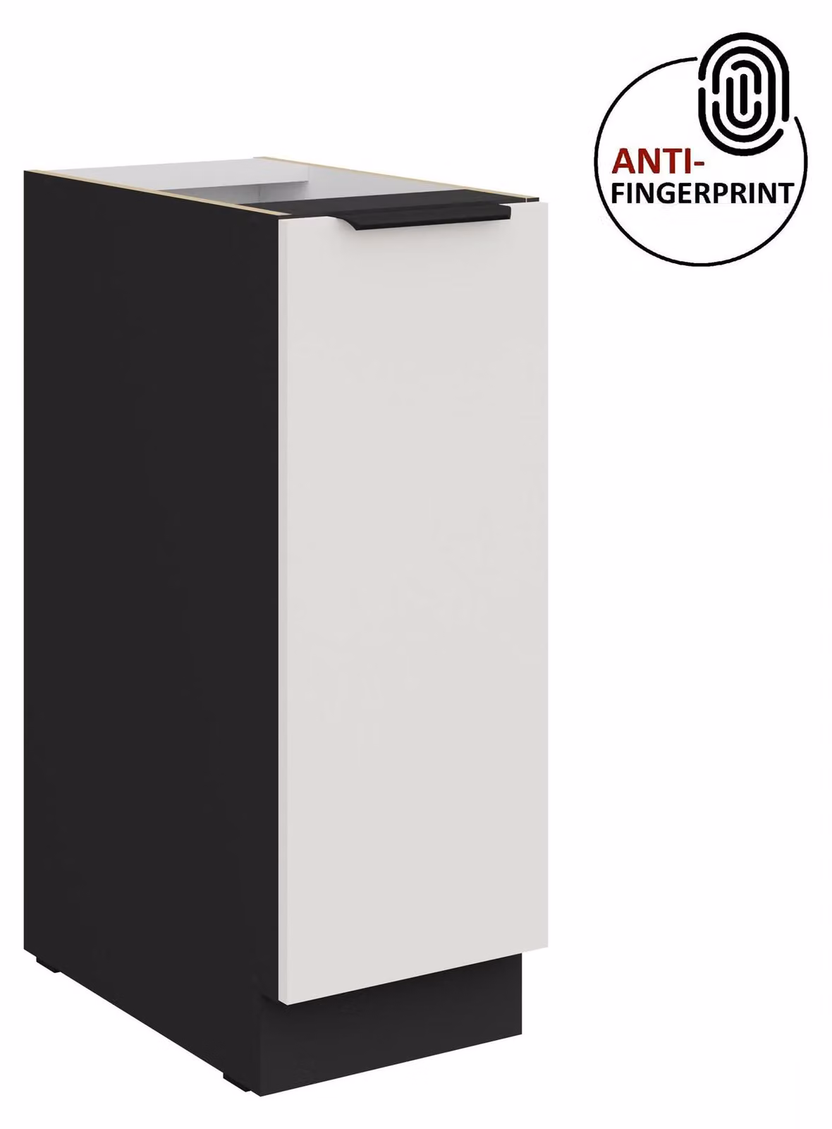 Mobile base da cucina con cassetto estraibile da 30 cm, cucina ARIA bianco ultra opaco + nero opaco, frontali di alta qualità con rivestimento anti-impronta, blocco cucina