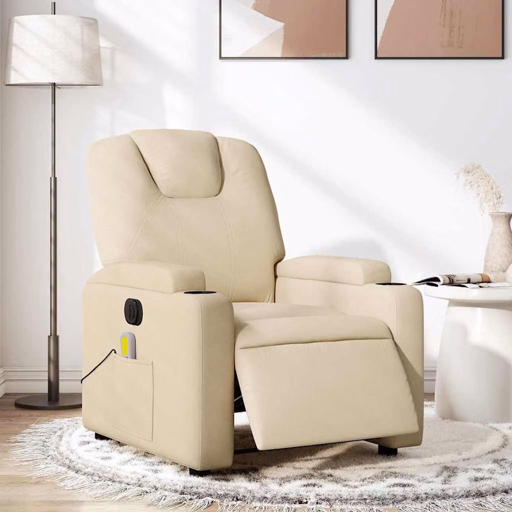 Poltrona Reclinabile Massaggiante Elettrica vidaXL in Tessuto Beige