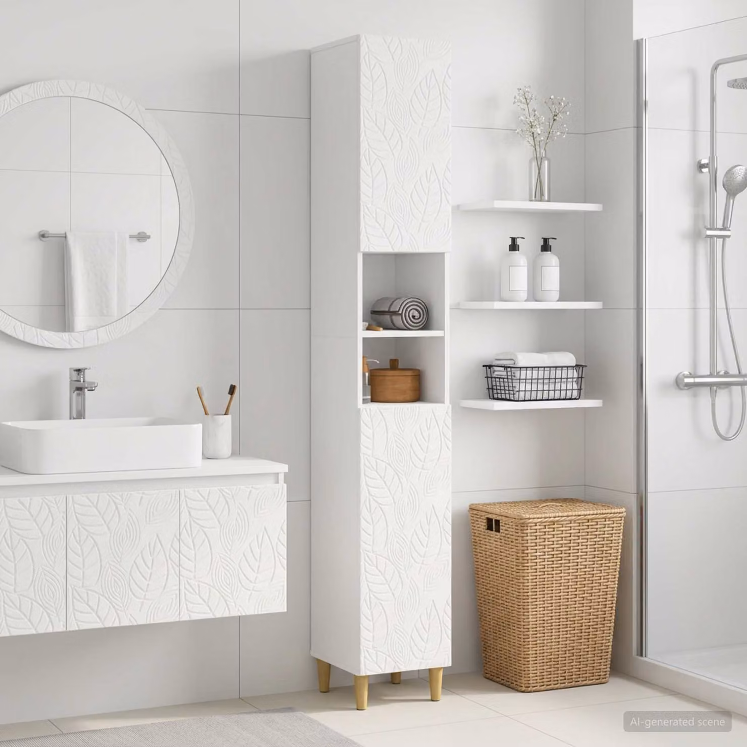 Armadio da bagno moderno vidaXL DELFT bianco con ripiano aperto e ante a battente in MDF