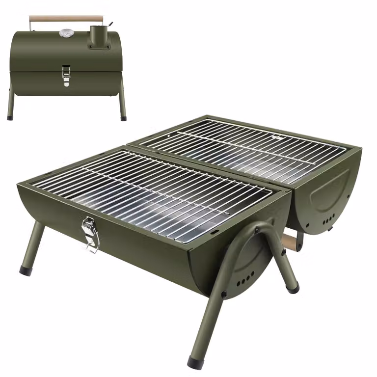 Barbecue portatile a carbone - Carbone verde - 41,8 x 28 x 36,3 cm - Acciaio inossidabile