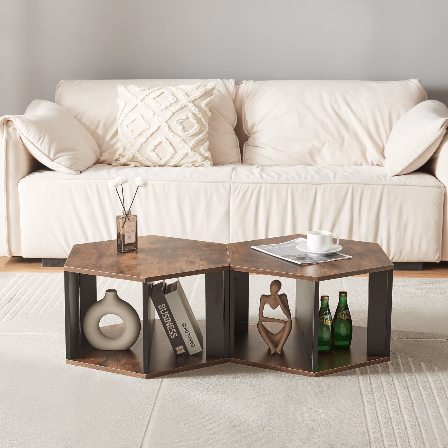Set di tavolini 'Molde', 2 pezzi, verticale e orizzontale, look nero/noce