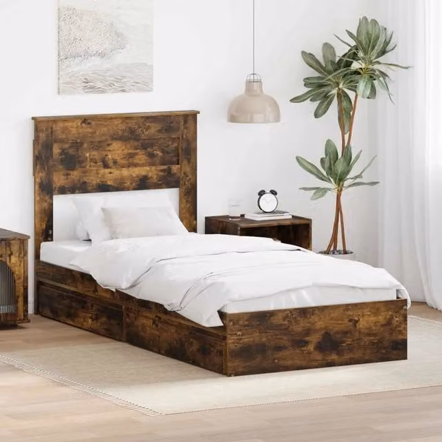 Letto con contenitore e cassetto vidaXL in rovere fumé, L/P/H: 190 x 75 x 200 cm – 1