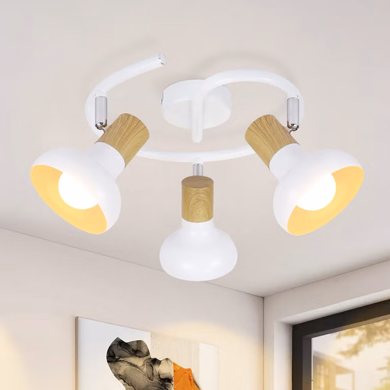 ZMH Faretto da soffitto Lampada da soffitto vintage Lampada da soffitto per corridoi Lampada da corridoio industriale a 3 fiamme rotonde per interni 350°Giroscopio bianco E14 Senza lampadine