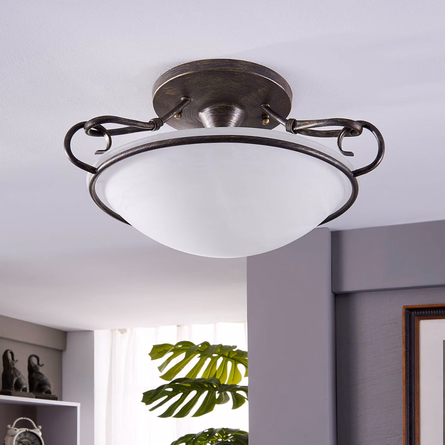Plafoniera soffitto Rando Lindby, dimmerabile, Alluminio / Grigio / Zincato, Soggiorno / Sala da pranzo, Metallo, Campagna / Rustiche, Plafoniera