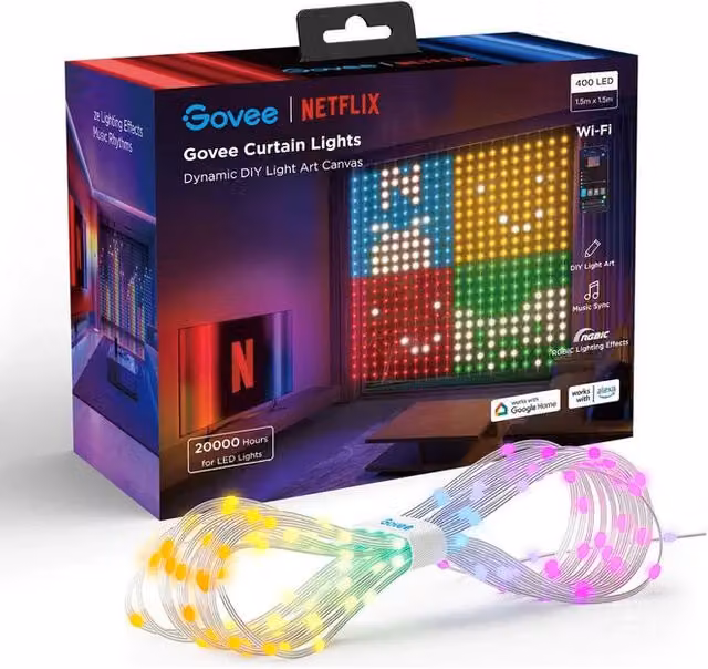 Govee H70BC Stringa di luci intelligenti RGBIC Wi-Fi e Bluetooth multicolore con telecomando per retroilluminazione TV e accenti decorativi