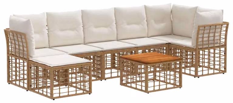 Set di divani da esterno 8 pcs Naturale e Bianco Crema
