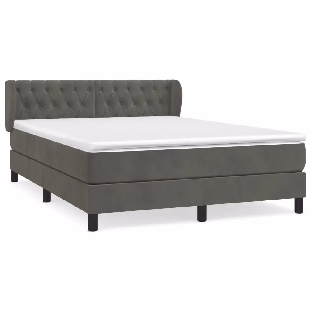 vidaXL Giroletto a Molle con Materasso Ibrido in Velluto Grigio L/P/H: 140 x 190 x 88 cm – 2