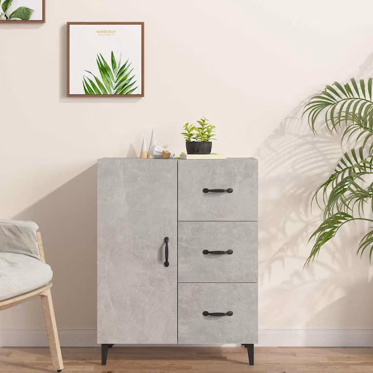 Credenza moderna vidaXL in legno multistrato grigio cemento, L: 69,5 cm, P: 34 cm, H: 90 cm