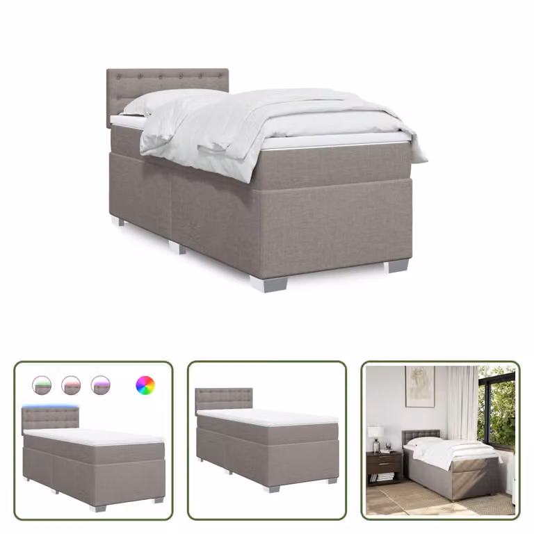 The Living Store Letto a molle con materasso Taupe 80x200 cm in tessuto