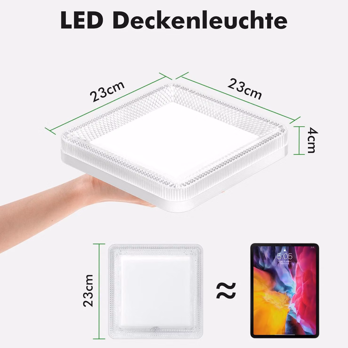 Pannello luminoso a LED - Modello quadrato - Schermo in acrilico - Motivo a stella - 6500 K - 36 W - Confezione da 5 pezzi