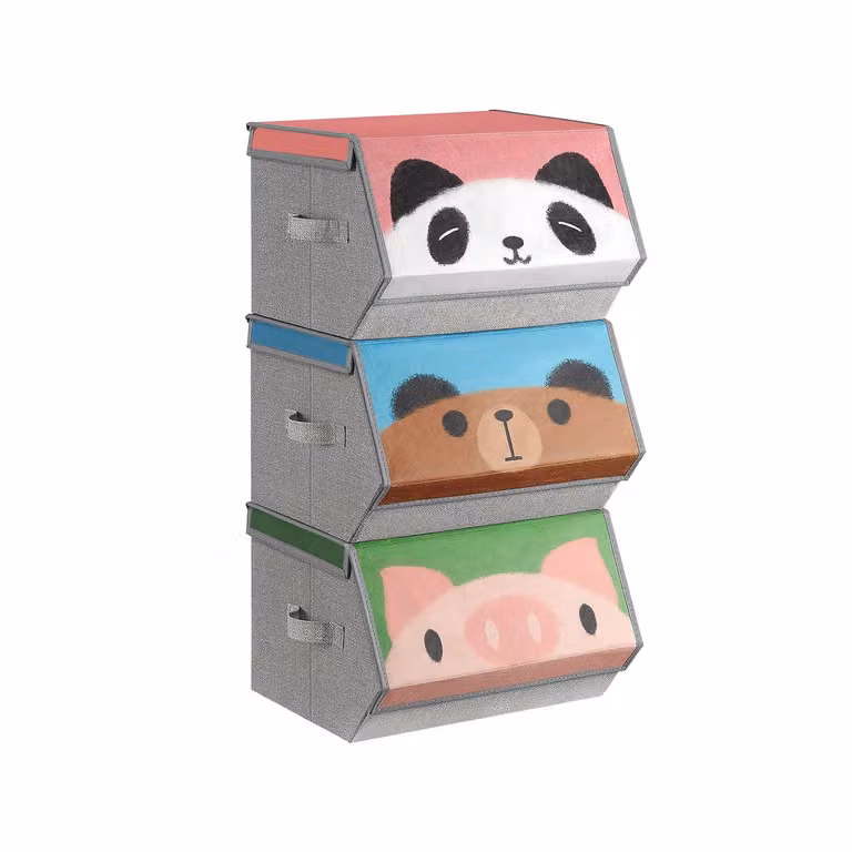 Set di 3 Organizzatori Impilabili per Giocattoli Bambini | SONGMICS, Tema di Maiale Orso Panda