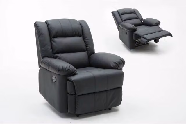 Poltrona relax Buckingham nera in ecopelle con struttura in schiuma e leva manuale – 1