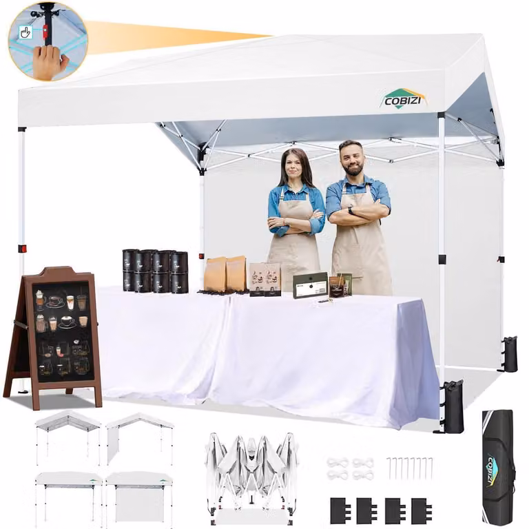 Padiglione pop-up 3x3 metri con una parete laterale, bianco, con 3 altezze regolabili