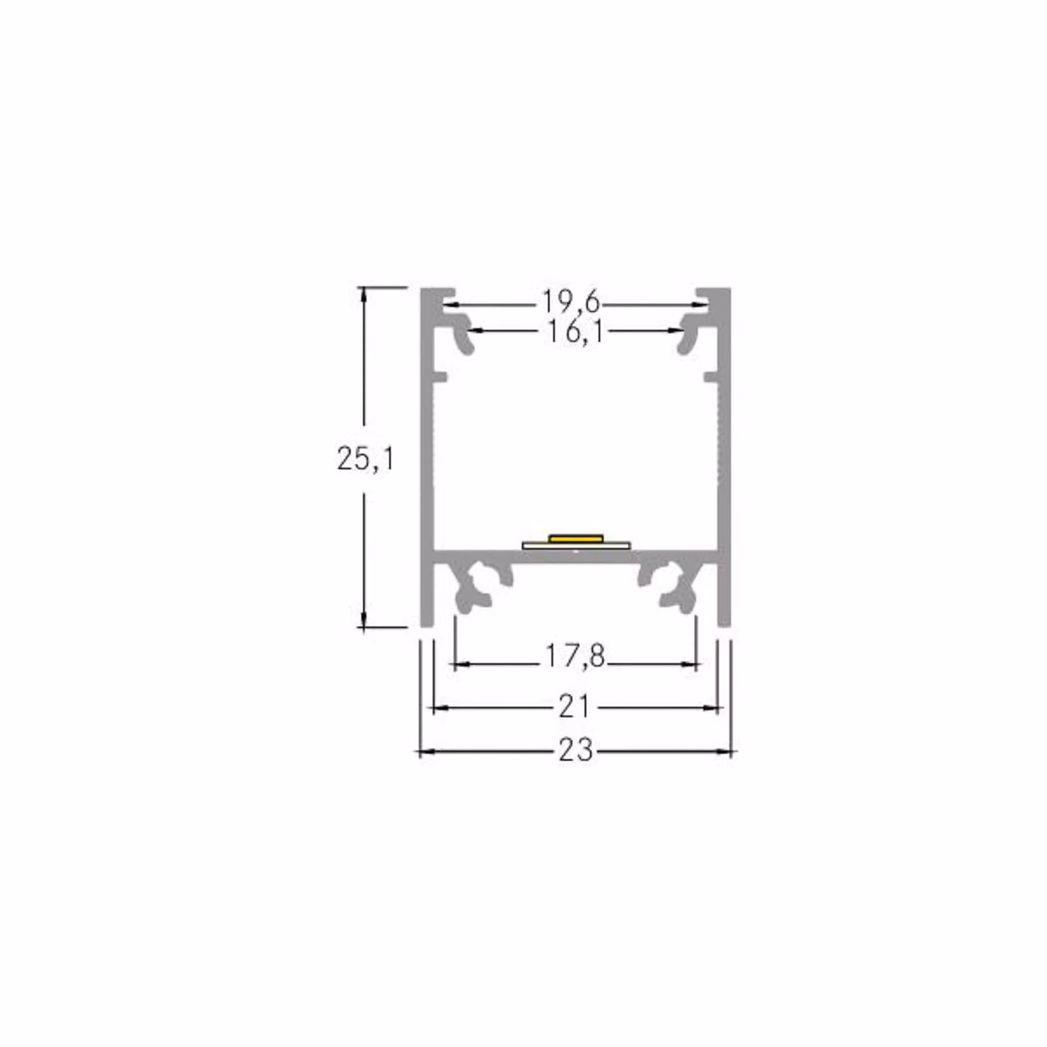 BRUMBERG Profilo di montaggio altezza 25 mm lunghezza 2 m alluminio Anbau-Profil Komplett-Set, Alluminio / Grigio / Zincato, Alluminio
