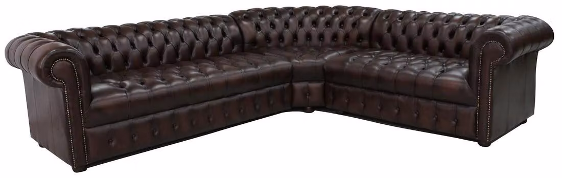 Ecksofa Ledersofa Dunkelbraun Polster Eck Couch Garnitur Design Chesterfield