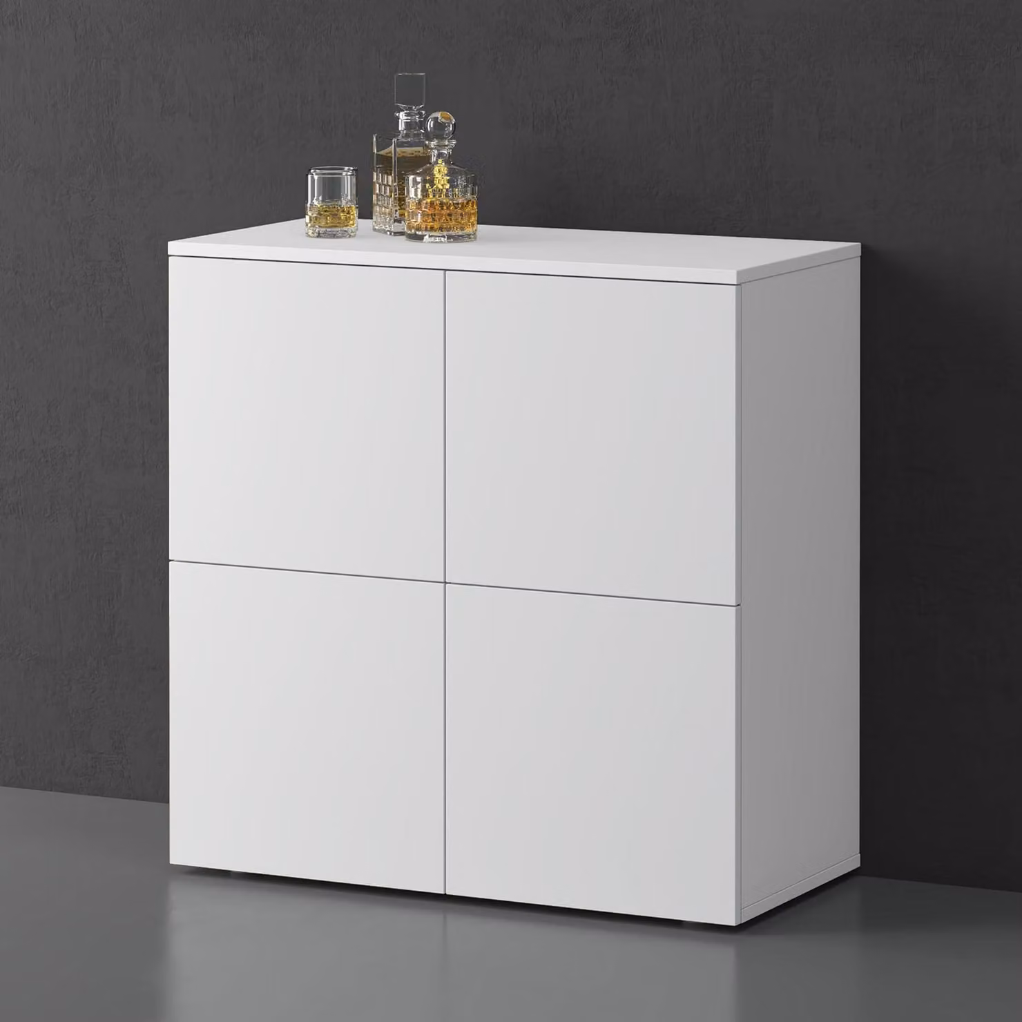 doporro Mobile Organizzatore Credenza Buffet in Legno con 4 Ante Push-to-Open e Soft-Close per Soggiorno, Sala da Pranzo o Ingresso, 76x36,4x76 cm Bianco opaco Schrank04