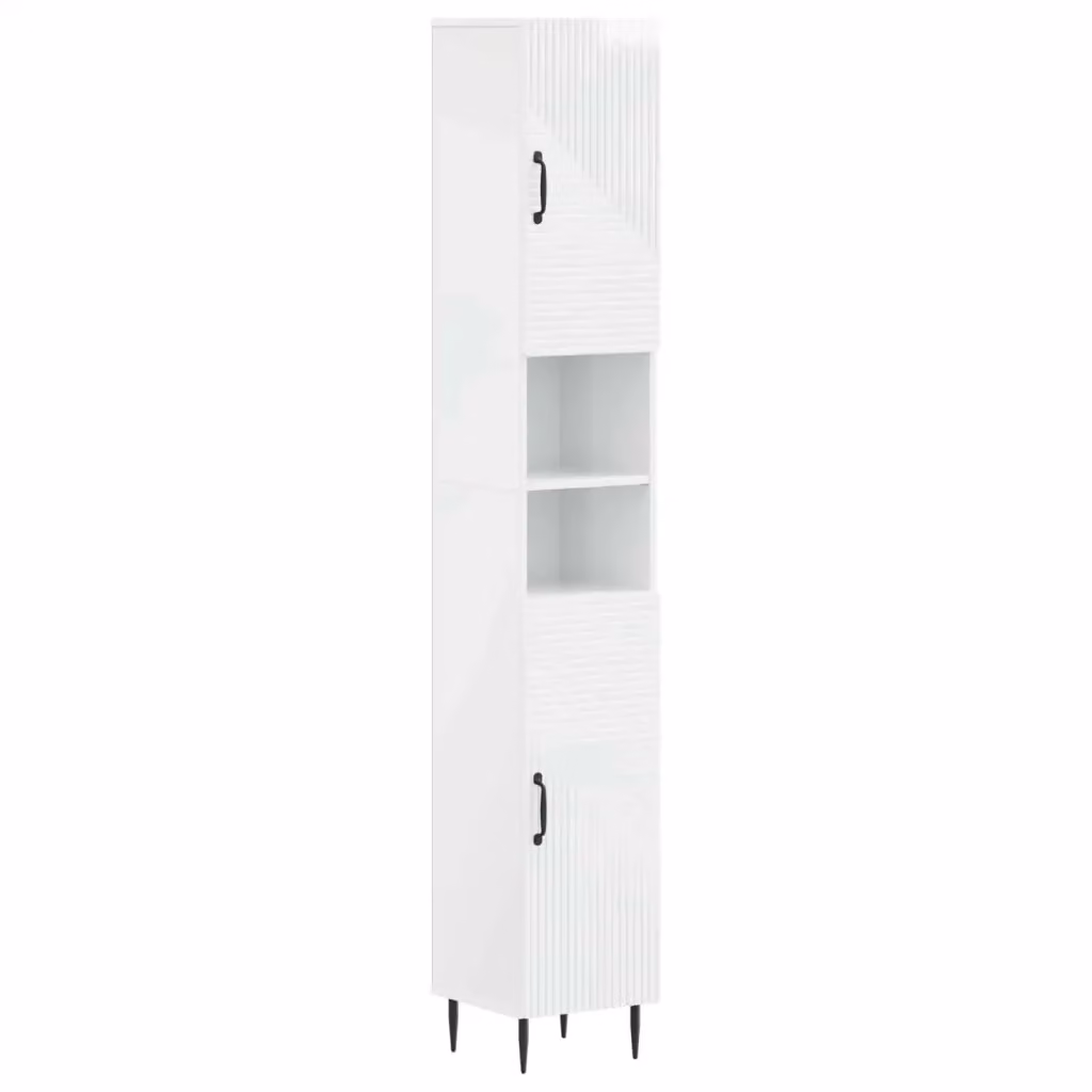 Armadio da Bagno Moderno vidaXL Bianco Lucido con Ripiani Interni e Scaffale Aperto L/P/H: 31 x 23,7 x 190 cm – 2