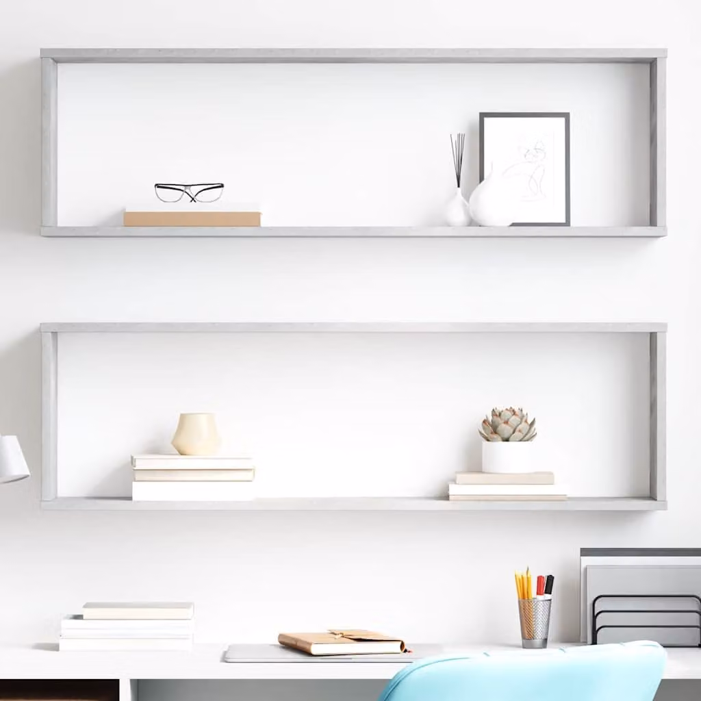 Set di 2 mensole a parete a cubo vidaXL in legno MDF grigio cemento, L 100 cm x P 30 cm x H 15 cm