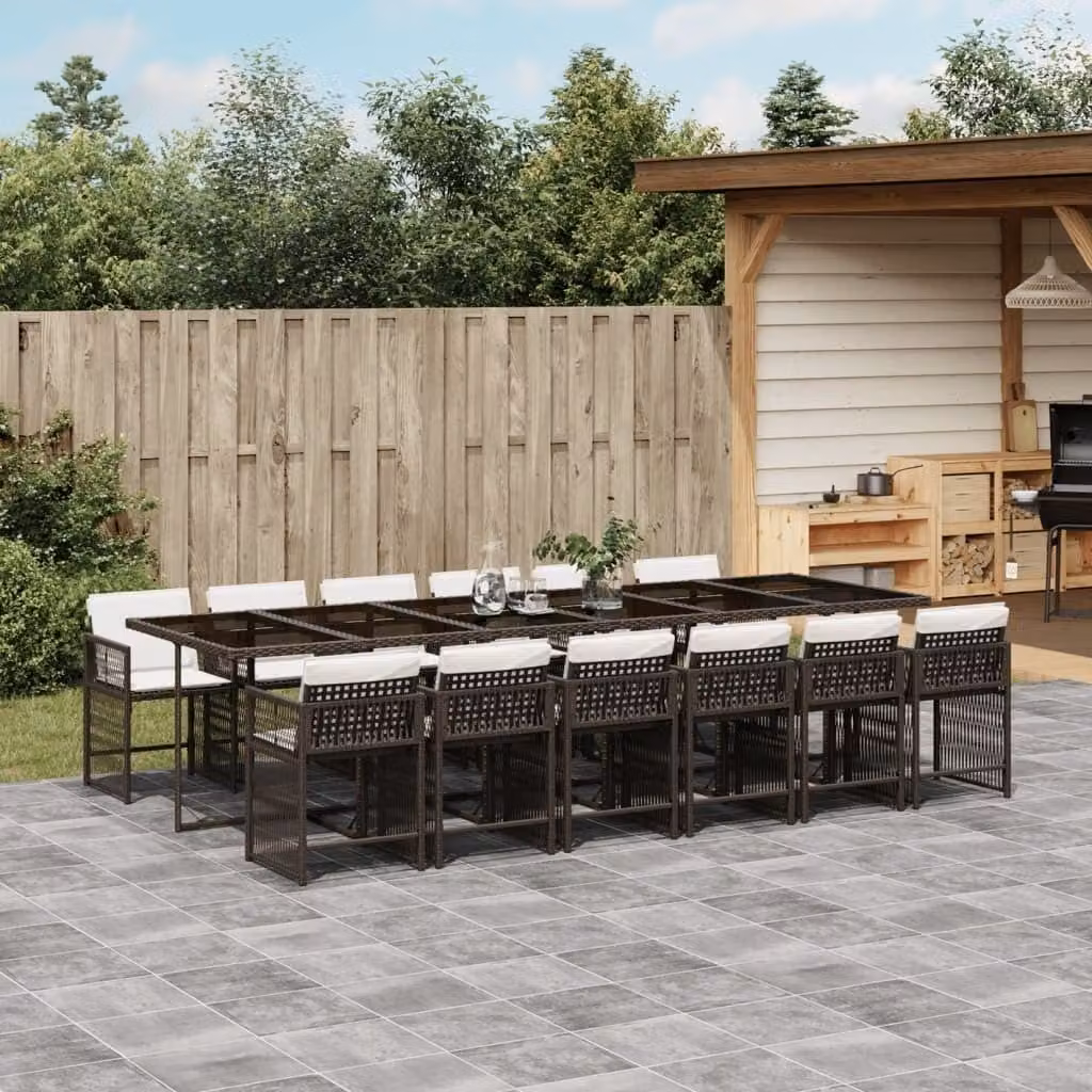 Maison Exclusive - Set da Pranzo da Giardino 13pz con Cuscini Marrone Polyrattan