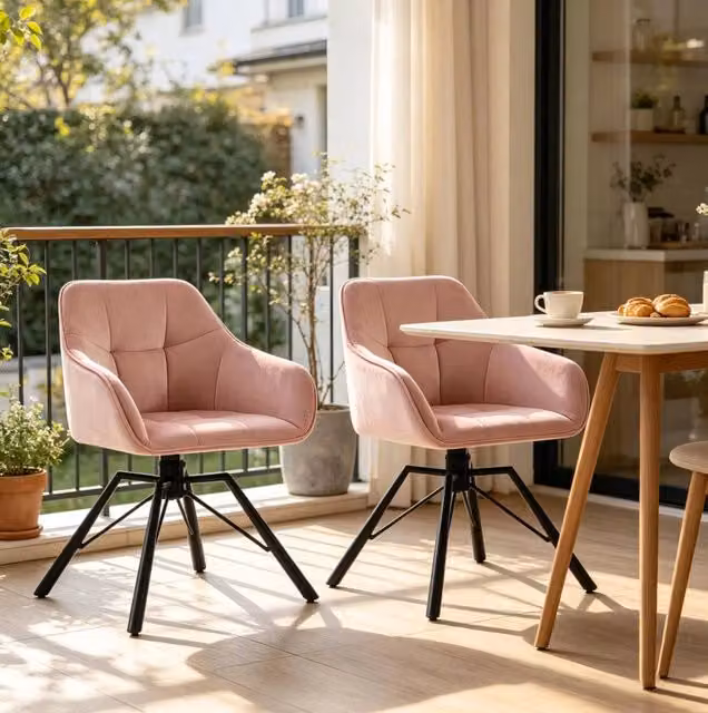 Set di 2 sedie da pranzo girevoli in velluto rosa