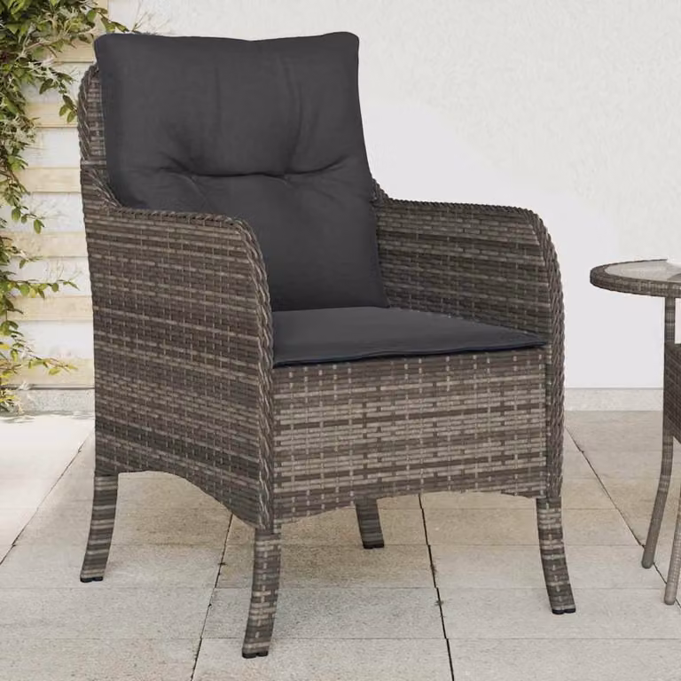 Set di 2 sedie da giardino vidaXL in polyrattan grigie con cuscini in tessuto resistente ai raggi UV