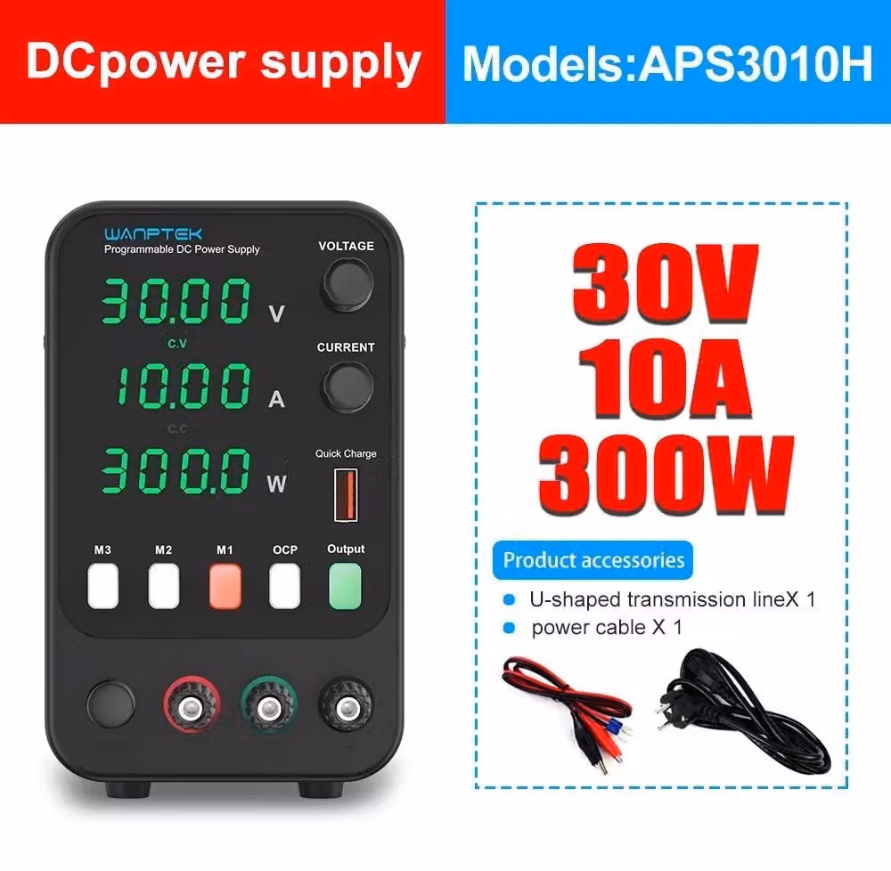 Alimentatore da laboratorio DC - APS3010H - Regolabile da 0 a 30V, da 0 a 10A, 300W - Alimentatore da laboratorio regolabile - Uscita singola - Protezione da sovracorrente (OCP) - 3 posizioni di memoria - Spina EU da 220V