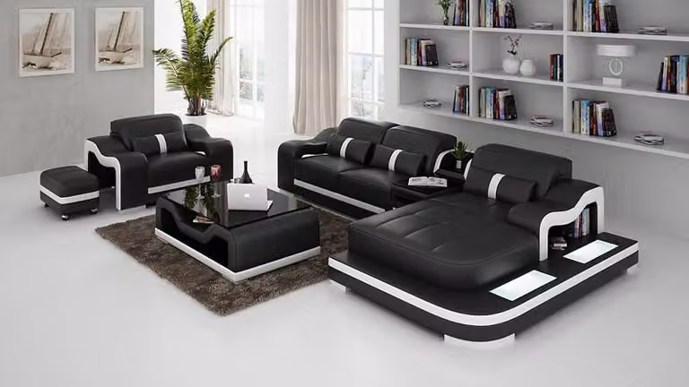 Ecksofa Set Couch Polster Eck Garnitur + Sessel Wohnlandschaft L-Form Leder