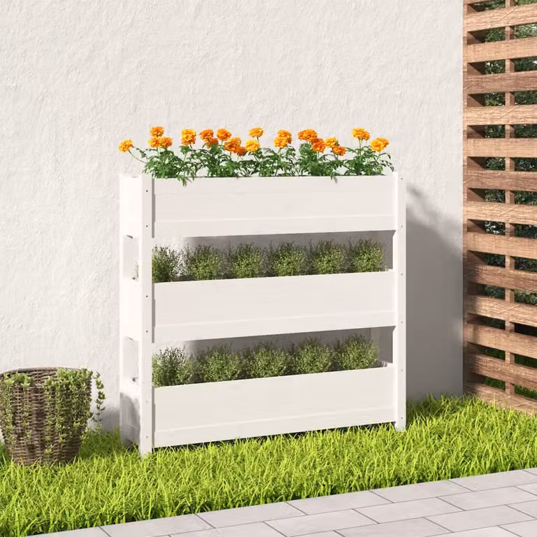 Fioriera rialzata vidaXL in legno di pino massello, colore bianco, L 112 cm x P 25 cm x H 104,5 cm