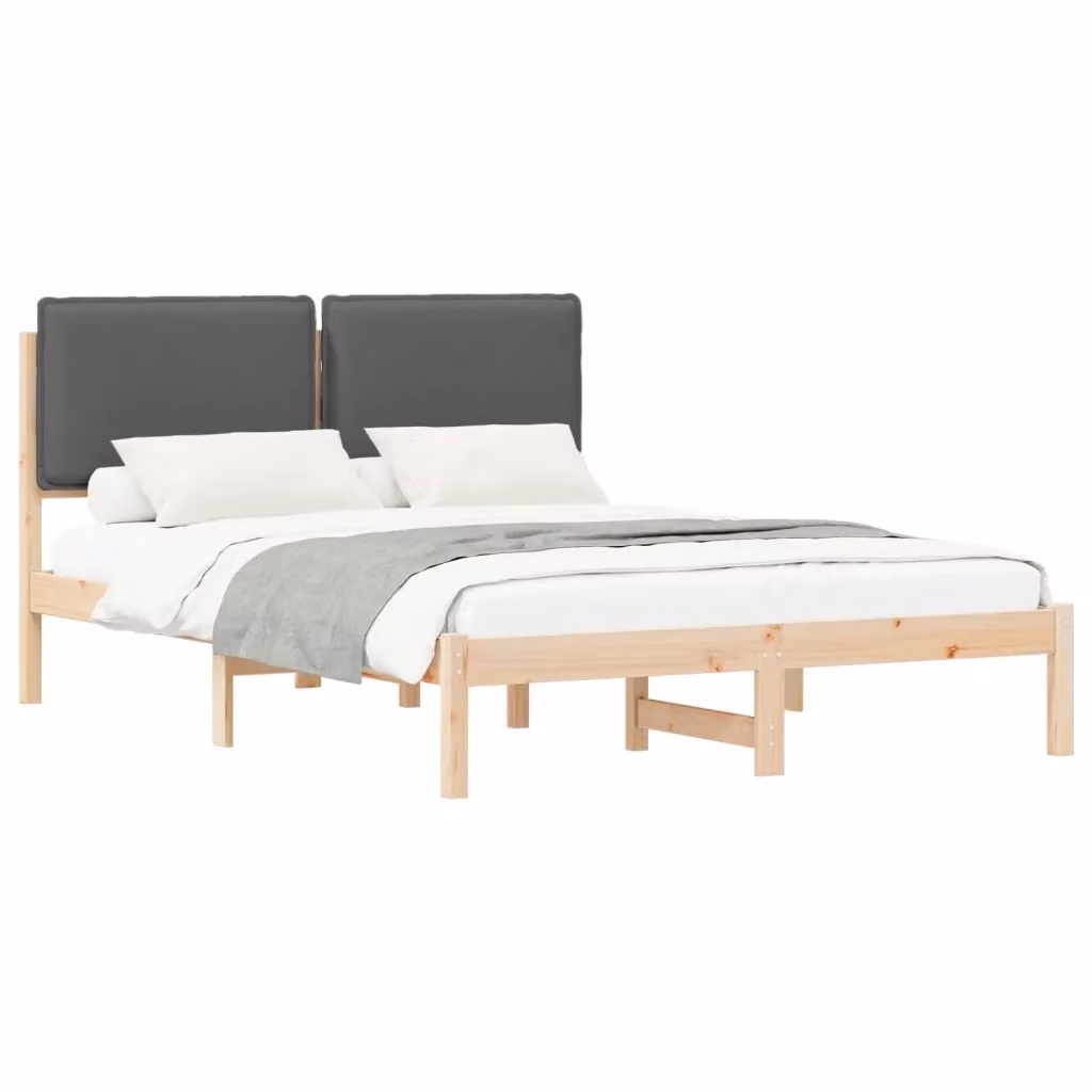 Letto con testiera rivestita vidaXL in legno di pino e tessuto Grigio, L/P/H: 200 x 120 x 84,5 cm – 2