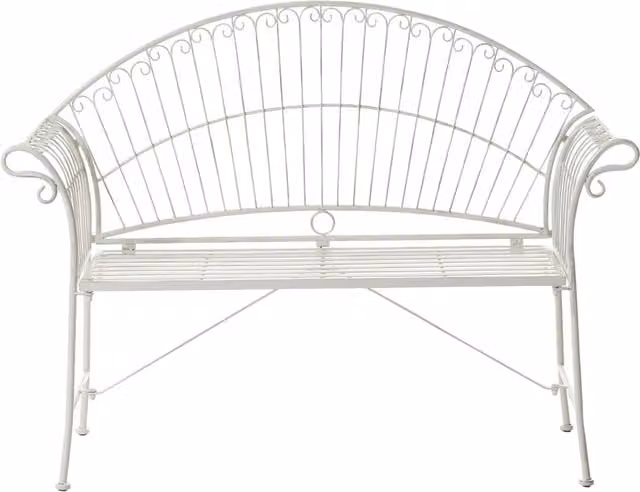 Panca da giardino bianco sporco in metallo ferro a 2 posti divanetto da esterno stile vintage retrò per patio balcone terrazza