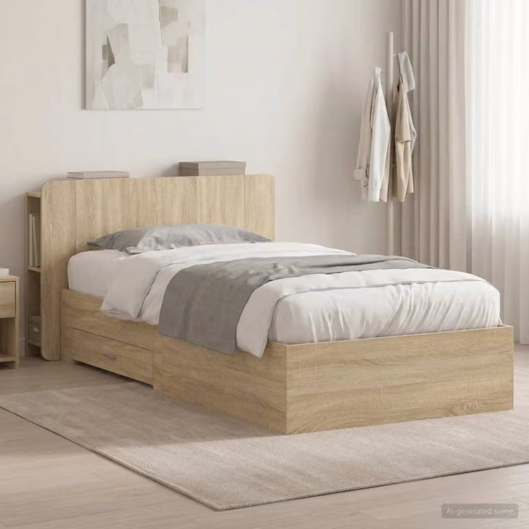 vidaXL Telaio letto moderno con contenitore in legno Rovere Sonoma, L/P/H: 90 x 190 cm