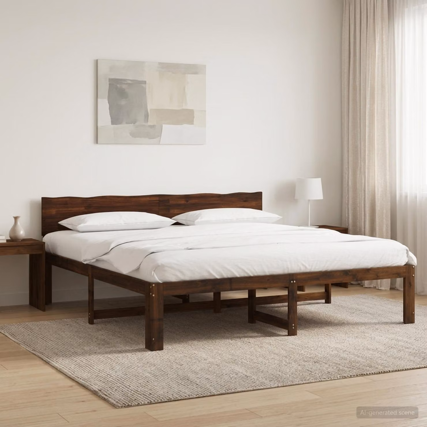 Letto matrimoniale con testiera vidaXL ROSTOCK in legno di acacia marrone, L/P/H: 200 x 140 x 205,5 cm