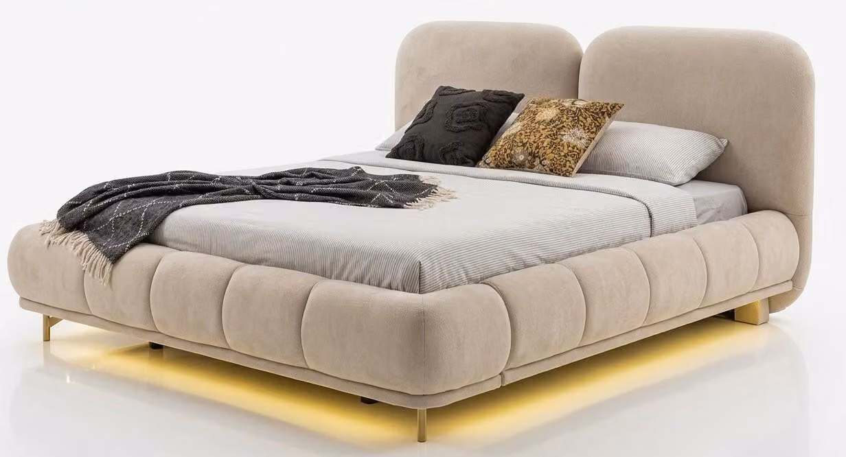 Letto stile moderno, beige, confortevole e pratico, ideale per la camera da letto