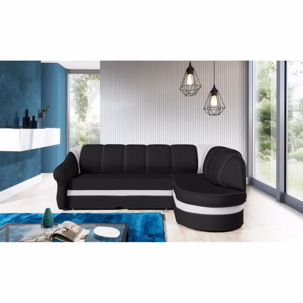 Divano ad angolo destro convertibile BENANA MEUBLORAMA nero e bianco con contenitore e funzione letto L/P/H: 250 x 180 x 85 cm – 2