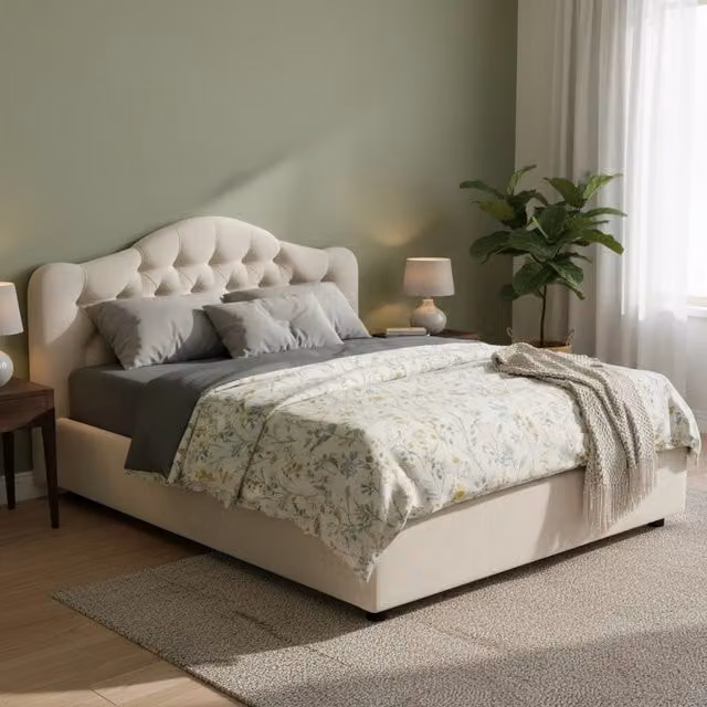 Letto Matrimoniale Allik DMORA con Materasso Incluso, Beige, L/P: 160 x 200 cm – 1
