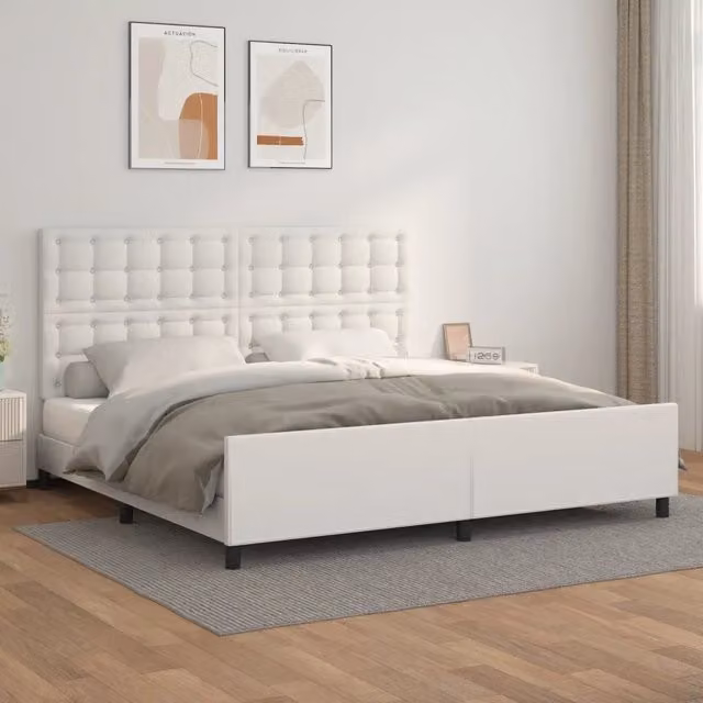 Giroletto con Testiera-Struttura Letto con testiera Bianco 200x200 cm in Similpelle 474320