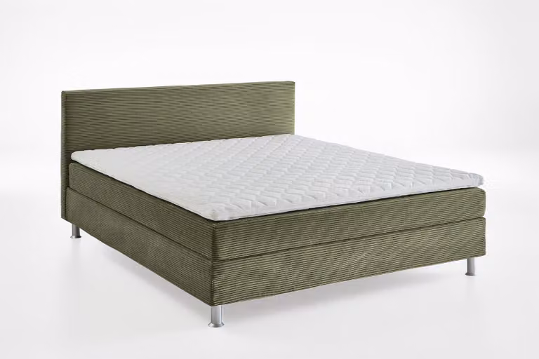 Letto con rete a doghe e materasso H3, marca TFK, colore verde oliva, dimensioni 140x200 cm