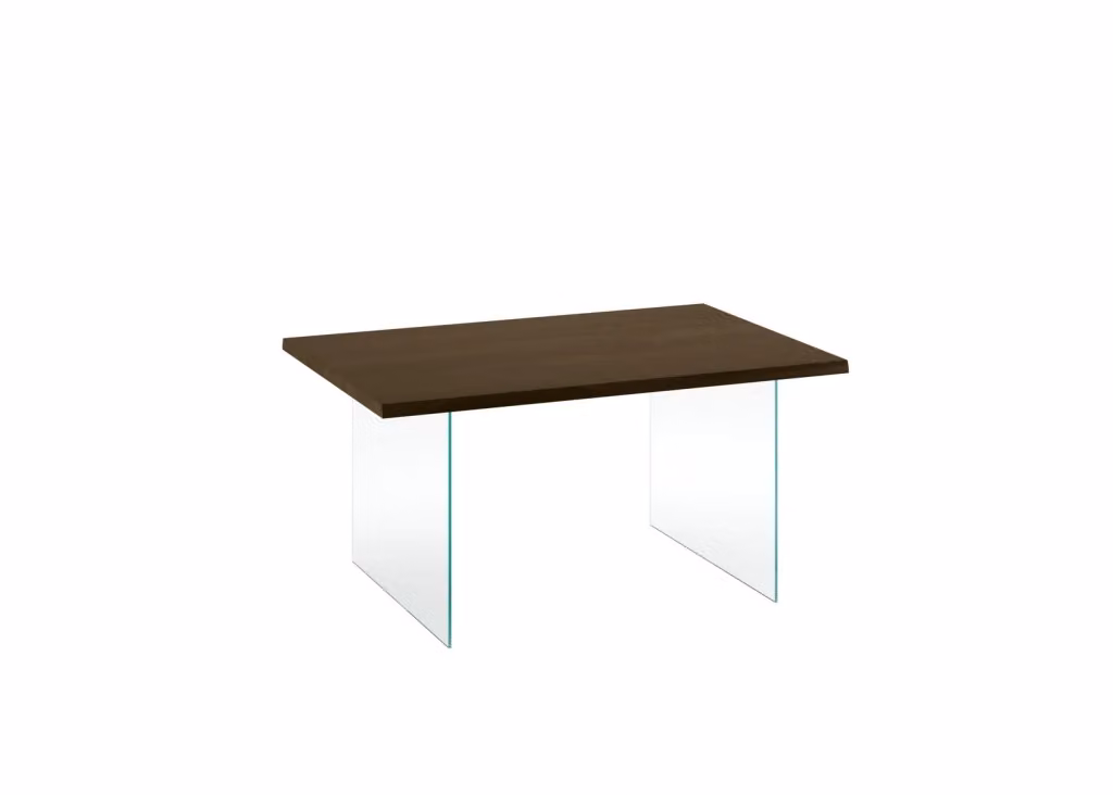 Tavolo da pranzo rettangolare allungabile Stones in legno di rovere marrone con gambe in vetro trasparente smussato e finitura opaca – 2