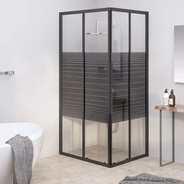 Box Doccia a Righe ESG 90x70x180 cm Nero 151850