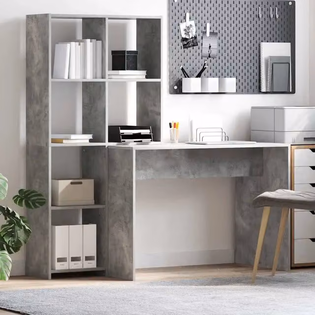 Scrivania con lo scaffale Grigio cemento 138,5 x 55 x 143 cm 3337252
